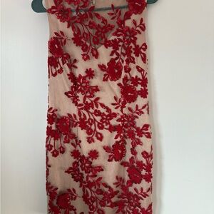 Elegant Red Floral Lace Dress